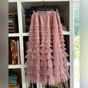 New - Dusty light pink A-Line fairy elastic waist tulle midi skirt size S/M